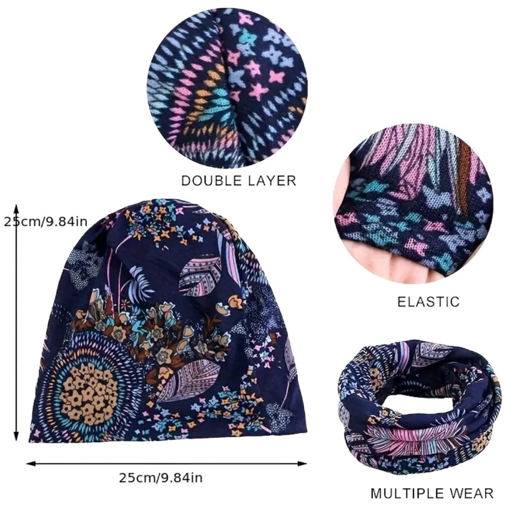 Bohemian Flower Print Versatile Slouchy Beanie Scarf - Picture 7 of 9